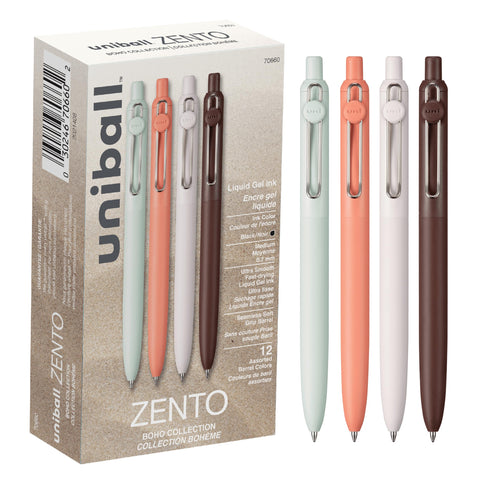 Uniball Zento Gel Ink Rollerball Pens, 12 Black Medium Point Smooth Writing Pens, Colored Japanese Pens, Boho Colors Uniball Zento Gel Ink Rollerball Pens, 12 Black Medium Point Smooth Writing Pens, Colored Japanese Pens, Boho Colors