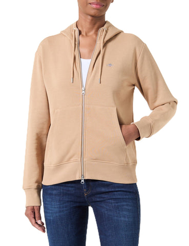 GANT Women's Shield Zip Hoodie Hooded Sweatshirt, Caramel Beige, L GANT Women's Shield Zip Hoodie Hooded Sweatshirt, Caramel Beige, L