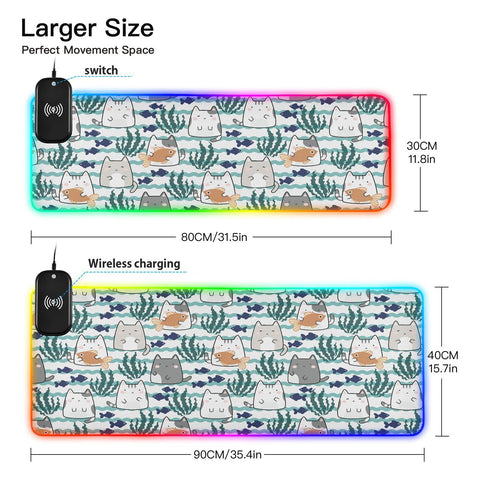 Cats Cartoon Wireless Charging Mouse Pad for Mobile Phone Extra Large Gaming Mousepad with 13 Lighting Modes Computer Mat for Gaming MacBook PC Laptop Desk Home Office Cats Cartoon Wireless Charging Mouse Pad for Mobile Phone Extra Large Gaming Mousepad with 13 Lighting Modes Computer Mat for Gaming MacBook PC Laptop Desk Home Office