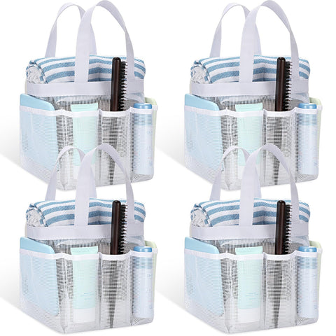 Hillban 4 Pcs Mesh Shower Caddy Portable Large Shower Caddy Basket with Deeper 8 Pockets for College Dorm Room Quick Dry Shower Essentials 2 Handles Hanging Shower Bag (White) Hillban 4 Pcs Mesh Shower Caddy Portable Large Shower Caddy Basket with Deeper 8 Pockets for College Dorm Room Quick Dry Shower Essentials 2 Handles Hanging Shower Bag (White)