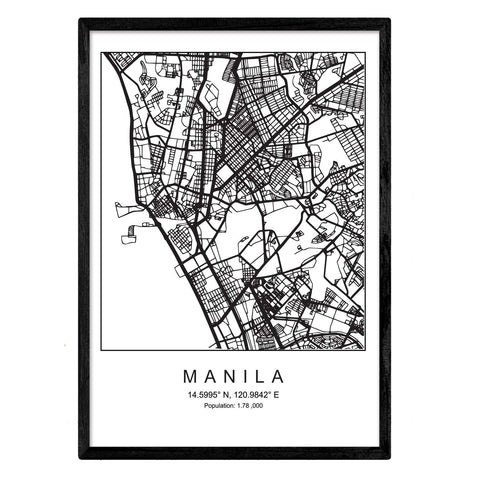 Nacnic Print city map Manila Scandinavian style in black and white. A3 size poster Printed paper No 250 gr. Paintings, prints and posters for living room and bedroom Nacnic Print city map Manila Scandinavian style in black and white. A3 size poster Printed paper No 250 gr. Paintings, prints and posters for living room and bedroom