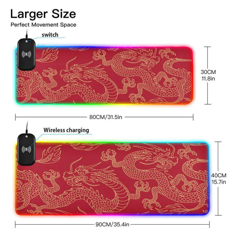 Chinese Dragon Wireless Charging Mouse Pad for Mobile Phone Extra Large Gaming Mousepad with 13 Lighting Modes Mouse Mat for Gaming MacBook Laptop Desk Home Office Chinese Dragon Wireless Charging Mouse Pad for Mobile Phone Extra Large Gaming Mousepad with 13 Lighting Modes Mouse Mat for Gaming MacBook Laptop Desk Home Office