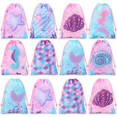 Clabby 12 Pcs Mermaid Party Favor Bags Candy Gifts Sacks Bulk Birthday Fish Scales Goodie Bags Under the Sea Ocean Theme Treat Bags
