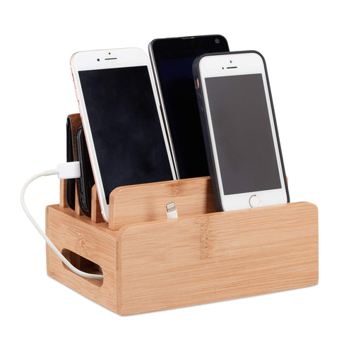Relaxdays Bamboo Docking Station, Desk Phone Stand for 6 Devices, Wooden Cable Box, HWD 9 x 17 x 13 cm, Natural Relaxdays Bamboo Docking Station, Desk Phone Stand for 6 Devices, Wooden Cable Box, HWD 9 x 17 x 13 cm, Natural