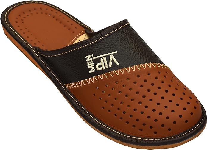 Mens House Slippers | Genuine Leather | _VIP ..., Brown, 13