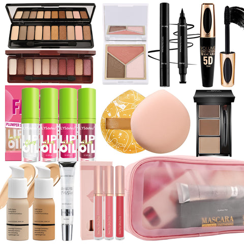 All in One Makeup Set Kit for Women Full Kit,Makeup Gift Kit with Everything,Mascara Eyebrow Eyeliner Eyeshadow Foundation Face Primer Lip Oil Lip Gloss Blush Highlighter Palette for Women Teens-Set B All in One Makeup Set Kit for Women Full Kit,Makeup Gift Kit with Everything,Mascara Eyebrow Eyeliner Eyeshadow Foundation Face Primer Lip Oil Lip Gloss Blush Highlighter Palette for Women Teens-Set B