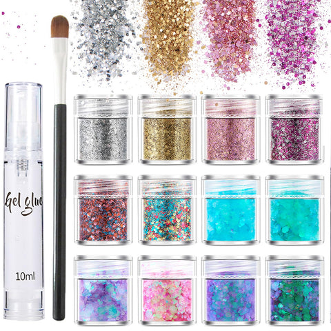 Glitter for Face, 12 Colors Chunky Holographic Body Glitter, Multi-Colored Face & Body Glitter, Face Glitter Makeup Set, Chunky Face Glitter Gel Kit, Face Painting Glitter for Women Glitter for Face, 12 Colors Chunky Holographic Body Glitter, Multi-Colored Face & Body Glitter, Face Glitter Makeup Set, Chunky Face Glitter Gel Kit, Face Painting Glitter for Women