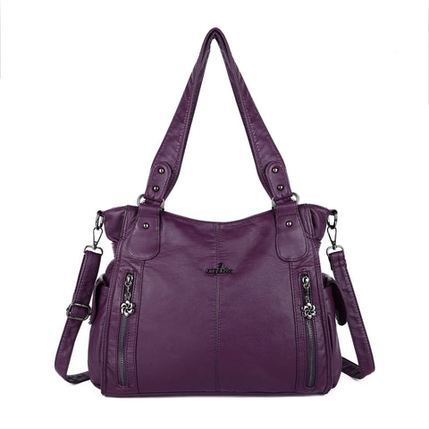 Angelkiss2 Women’s Large capacity Multi-pocket Functional Handbag/Purse/Crossbody Shoulder bag with soft washed Faux Leather 1193 (Purple) Angelkiss2 Women’s Large capacity Multi-pocket Functional Handbag/Purse/Crossbody Shoulder bag with soft washed Faux Leather 1193 (Purple)