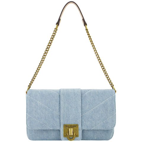 True Religion Women's Shoulder Bag Purse, Denim Mini Handbag with Chain Strap, Light Blue True Religion Women's Shoulder Bag Purse, Denim Mini Handbag with Chain Strap, Light Blue