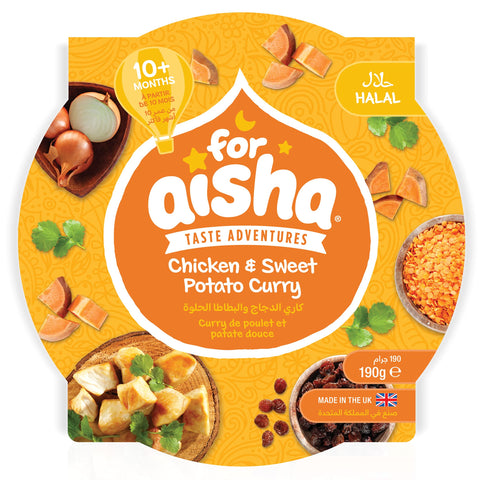For Aisha Baby Food, Chicken and Sweet Potato Curry, Dairy Free, Halal, Natural Baby Food 10 Months +, Pack of 5 For Aisha Baby Food, Chicken and Sweet Potato Curry, Dairy Free, Halal, Natural Baby Food 10 Months +, Pack of 5