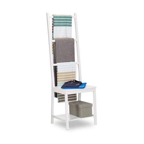 Relaxdays Holder, Clothes Stand, Towel Rack, Valet Butler, Bathroom Chair, Bamboo, HxWxD: 133 x 40 x 42 cm, White, 42 x 40 x 133 cm Relaxdays Holder, Clothes Stand, Towel Rack, Valet Butler, Bathroom Chair, Bamboo, HxWxD: 133 x 40 x 42 cm, White, 42 x 40 x 133 cm