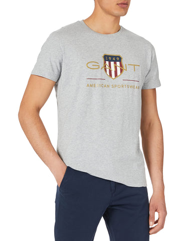 GANT Men'S D2. Archive Shield Ss T-Shirt, Grey Melange, S GANT Men'S D2. Archive Shield Ss T-Shirt, Grey Melange, S