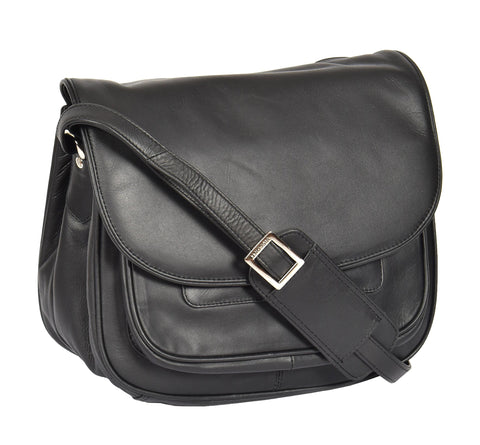 A1 FASHION GOODS Womens Soft BLACK Leather Multi Zip Pockets Shoulder Bag Large Classic Flap Over Cross Body Bag - A95 A1 FASHION GOODS Womens Soft BLACK Leather Multi Zip Pockets Shoulder Bag Large Classic Flap Over Cross Body Bag - A95