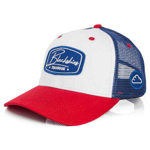 Blackskies Race Baseball Cap | Men Ladies Visor Premium Snapback Trucker Cap Basecap White-Blue-Red Blackskies Race Baseball Cap | Men Ladies Visor Premium Snapback Trucker Cap Basecap White-Blue-Red