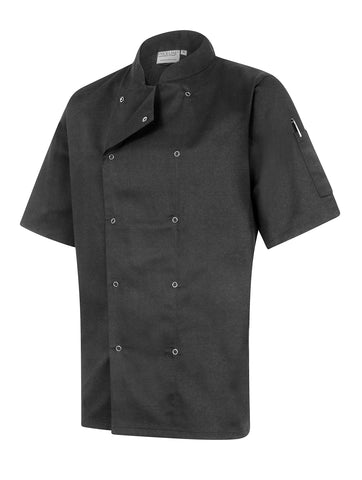 Professional Chef Jacket - Short Sleeve - Unisex - Modern Fit - White, Black & Grey Available - Sizes XS to 4XL (Black, M)