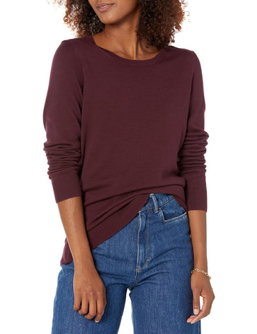 Amazon Essentials Women's Long-Sleeve Lightweight Crewneck Jumper (Available in Plus Size), Burgundy, M