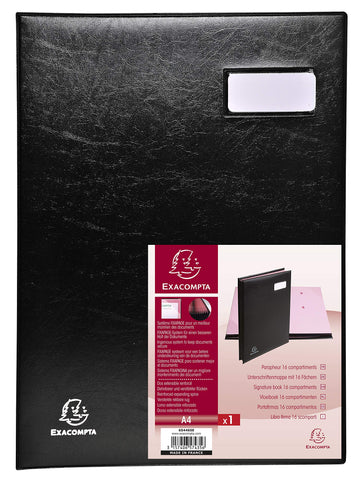 Exacompta - Ref 654465E - Excellence Signature Book - 240 x 320mm in Size, Suitable for A4 Documents, Expanding Spine, Polypropylene, 16 Compartments - Black Exacompta - Ref 654465E - Excellence Signature Book - 240 x 320mm in Size, Suitable for A4 Documents, Expanding Spine, Polypropylene, 16 Compartments - Black