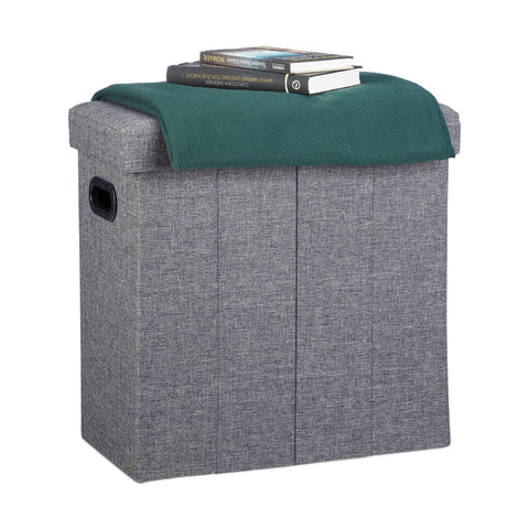 Relaxdays Folding Ottoman, HxWxD: 49.5 x 46 x 25.5 cm, with Storage, Foldable Footstool, Linen, Polyester, MDF, Dark Grey Relaxdays Folding Ottoman, HxWxD: 49.5 x 46 x 25.5 cm, with Storage, Foldable Footstool, Linen, Polyester, MDF, Dark Grey