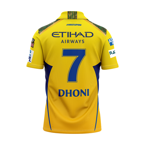 Chennai Super Kings IPL 2024 Official Match Jersey - Dhoni 7 - Adult Half Sleeve