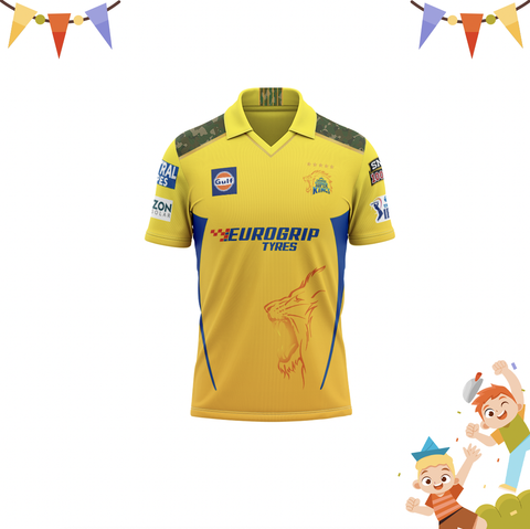 Chennai Super Kings IPL 2024 Official Match Jersey - Dhoni 7 - Kids Half Sleeve