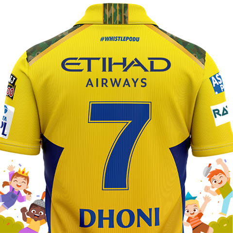 Chennai Super Kings IPL 2024 Official Match Jersey - Dhoni 7 - Kids Half Sleeve