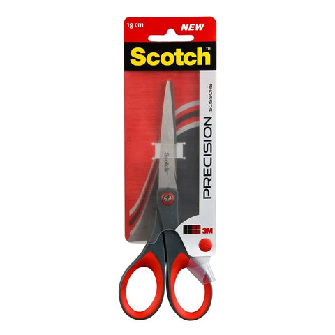 Scotch Precision Office Scissors with Stainless Steel Blades - 18 cm - Ideal for Precise Cutting, Good for Right Hand Use and Left Hand Use - Grey/Red Colour