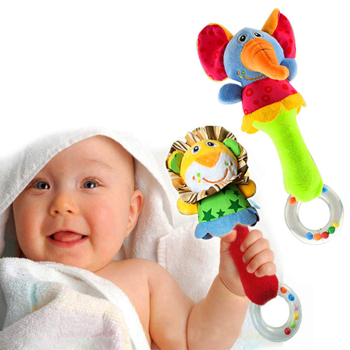 2 Pack Rattles Shaker Soft Baby Instruments Sensory Toy Cute Stuffed Animal Toy Infant Developmental Hand Grip for 3 6 9 12 Months