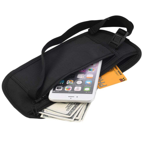 Comtervi Premium Fanny Pack, Flat Waist Bag with Zipper, Ultra Safe + Extra Flat, Money Belt for Men and Women Black