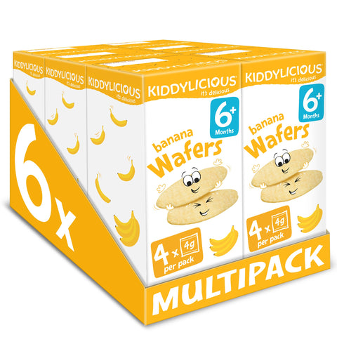 Kiddylicious Banana Mini Wafers - Gluten and Dairy Free Kids Snack - Suitable for 6+ Months - 6 x 4 Twin Packs