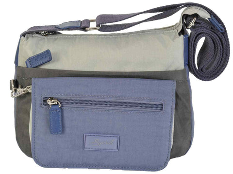 Spirit Womens Lightweight Small Multi Section Crossbody Shoulder Travel Holiday Nylon Waterproof Day Bag With Adjustable Strap 1651 (Blue Jean Multi) Spirit Womens Lightweight Small Multi Section Crossbody Shoulder Travel Holiday Nylon Waterproof Day Bag With Adjustable Strap 1651 (Blue Jean Multi)