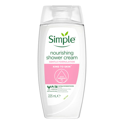 Simple Nourishing Shower Cream dermatologically tested for gentle skin care 6x 225 ml