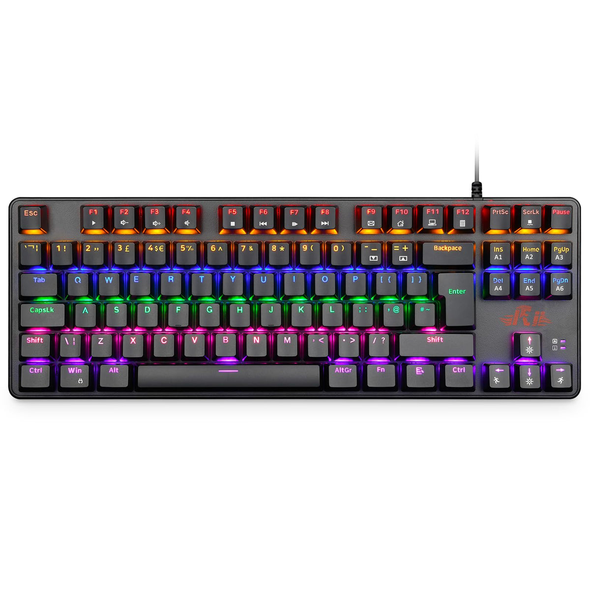 Rii Mechanical Gaming keyboard, RK908 60% Mechanical Keyboard(9 Backlight Modes) Blue Switches with 7 Color 88 Keys for PC Windows Mac keyboard-UK Layout