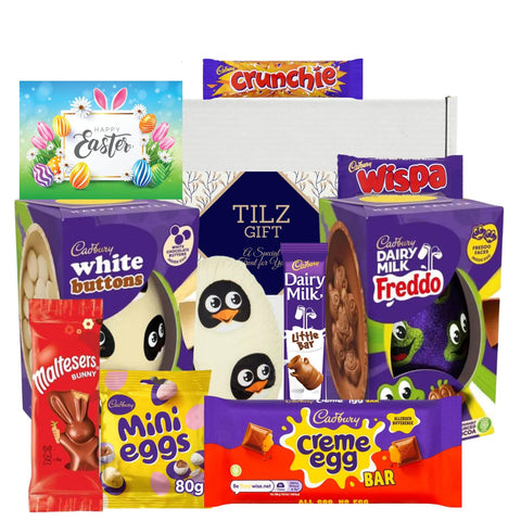 Easter Eggs Easter Chocolate Gift Hamper - Chocolate Easter Gifts For Kids Dairy Milk Easter Egg, Easter Egg, Mini Eggs, Creme Eggs & Chocolate Bars (FREDDO & WHITE)