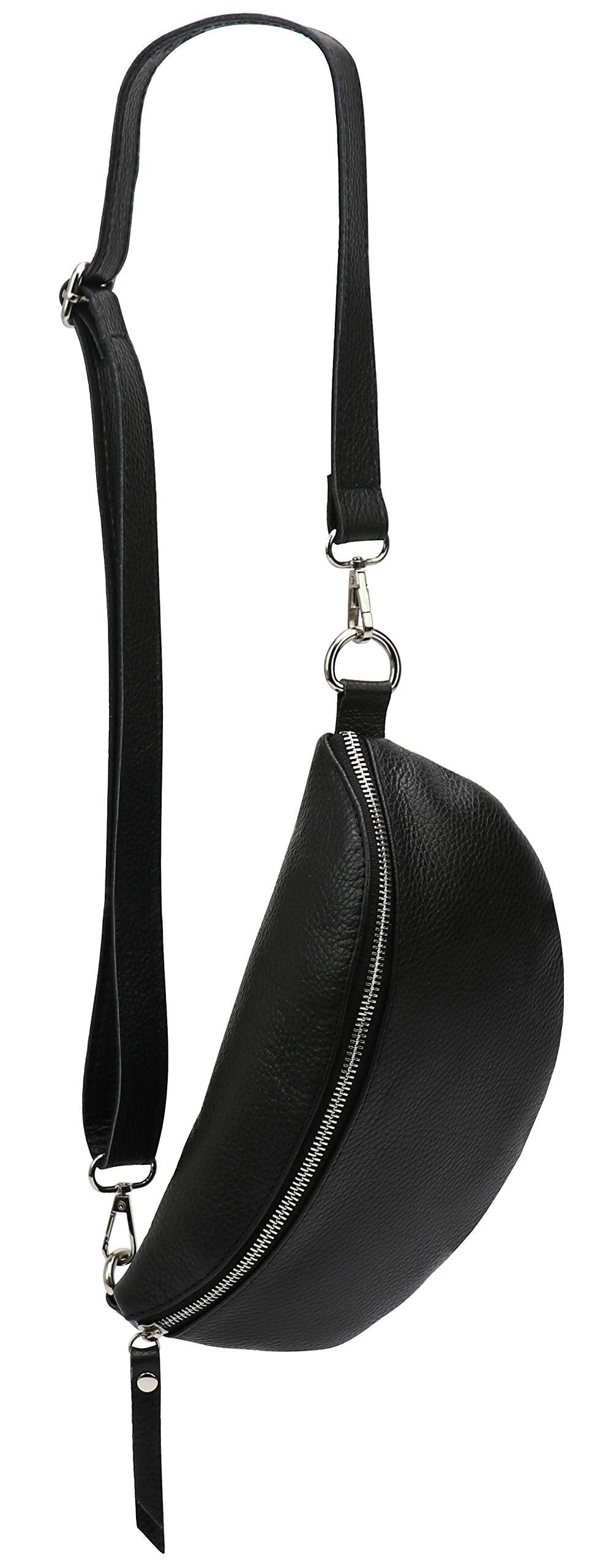 SH Leder ® Genuine Leather Waist Bag Women Men Unisex Belt Bag for Festival Travel Bum Bag Medium Crossbody Bag Women Leather Bag 27 x 15 cm Karla G359, black, M