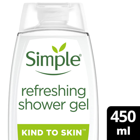 Simple Kind to Skin Refreshing Shower Gel body wash with cucumber extract for sensitive skin 6x 450 ml