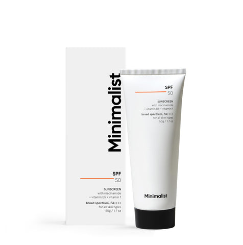 Minimalist Sunscreen SPF 50 PA++++ | Clinically Tested in US (In-Vivo) | Lightweight with Multi-Vitamins | No White Cast | Broad Spectrum | For Women & Men | 50g