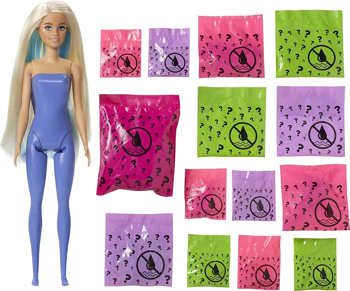 Barbie Color Reveal Peel Doll Set with 25 Surprises Including Blue Peel-able Doll & Pet, 16 Mystery Bags with Clothes & Accessories for Fairy-Inspired Looks; 4Color-Change Features; Gift 3YO & up