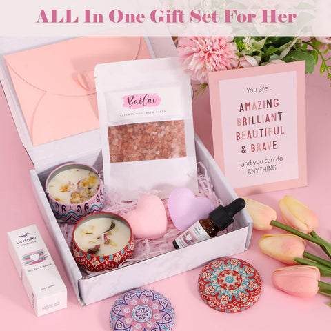 Lavender&Rose Pamper Gifts for Women Birthday, Unique Pamper Hamper for Women Self Care package for Her, Relaxation Spa Gifts Set Get Well Soon Gift for Women, Pamper Box for Sister, Best Friend, Wife