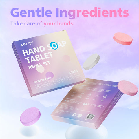APPTI Foaming Hand Soap Refill Tablets 8 Pack, 70 fl oz total (makes 8x 8.75 fl oz bottles of soap), Moisturizing Hand Wash Pods Soft Hand Wash (Mix)