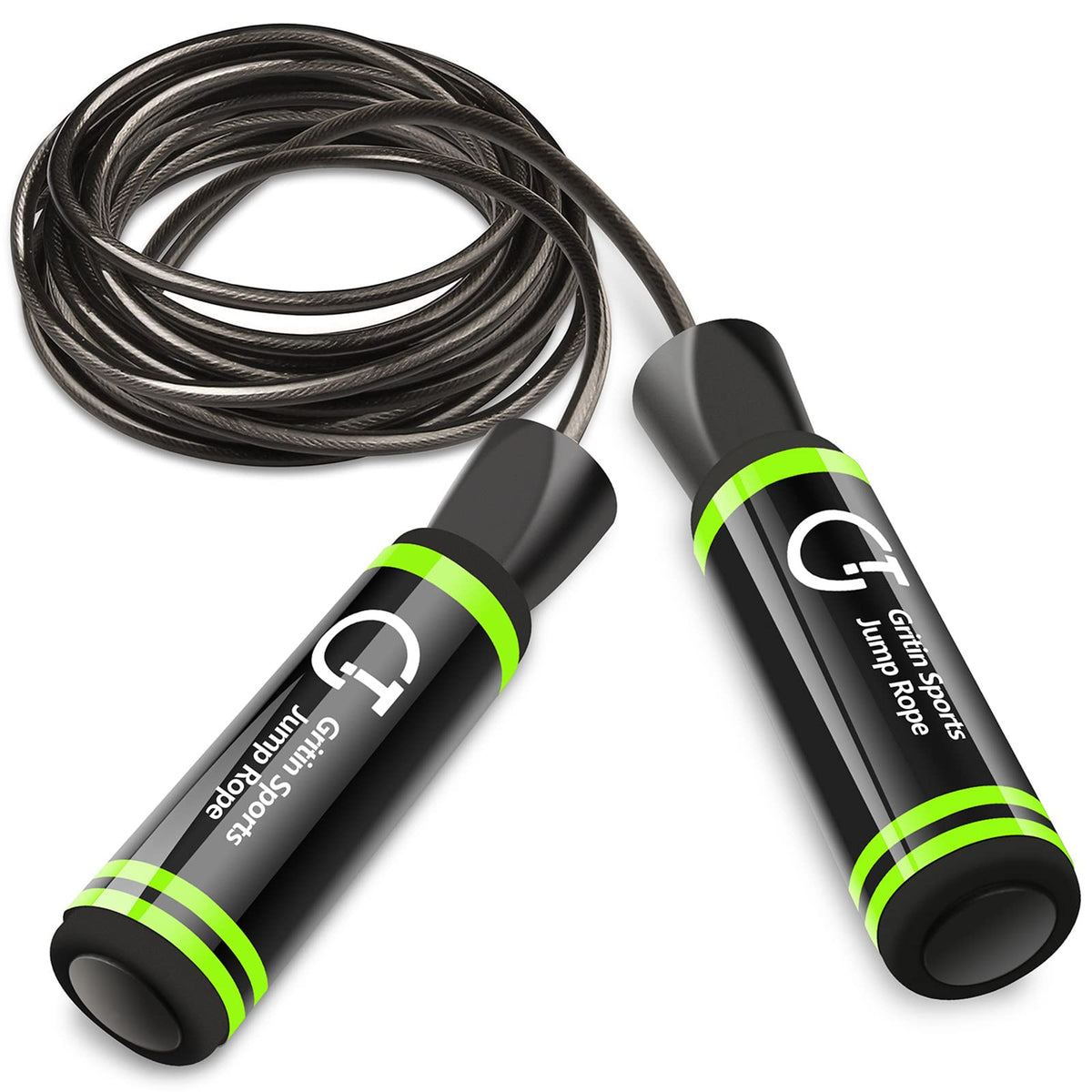 Gritin Skipping Rope, Speed Jump Rope Soft Memory Foam Handle Tangle-free Adjustable Rope&Rapid Ball Bearings Fitness Workouts Fat Burning Exercises Boxing for Adults, Kids - Length Adjuster Included.