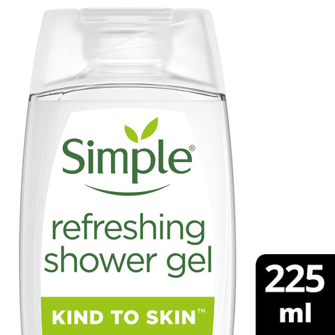 Simple Refreshing Shower Gel body wash with natural cucumber extract for dry skin 6x 225 ml