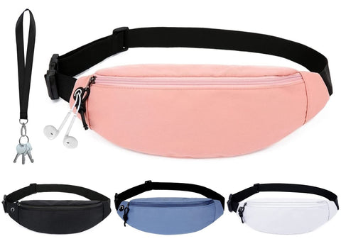 DORNNA® Sports Fanny Pack for Men and Women Fabric with Adjustable Belt for Outdoor Workout, Hiking, Travel and Casual, Free Key Pendant Gift, pink, MEDIUM