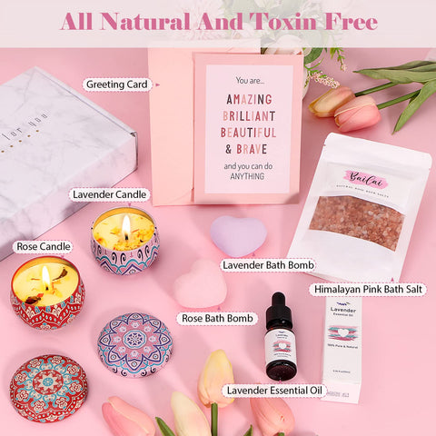 Lavender&Rose Pamper Gifts for Women Birthday, Unique Pamper Hamper for Women Self Care package for Her, Relaxation Spa Gifts Set Get Well Soon Gift for Women, Pamper Box for Sister, Best Friend, Wife