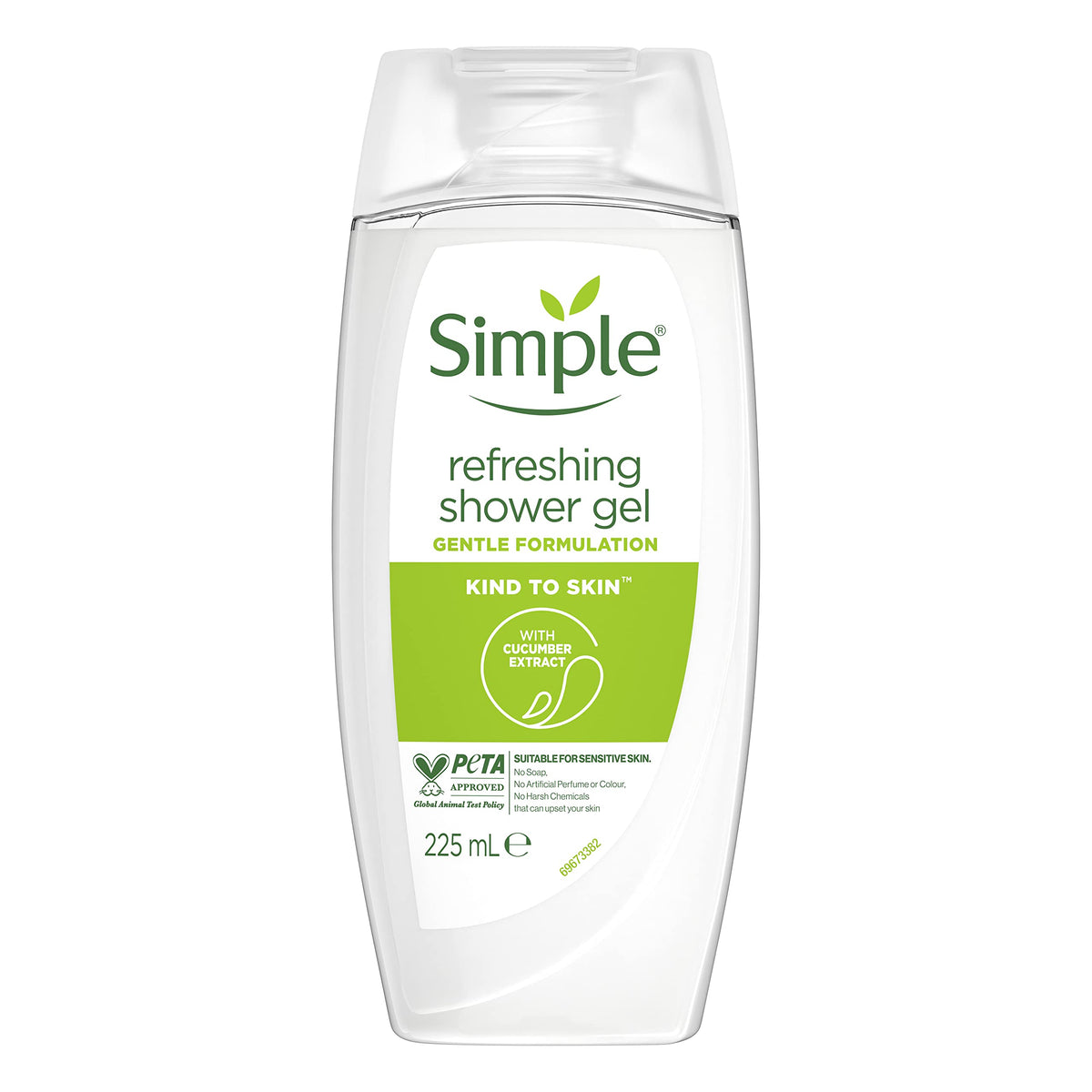 Simple Refreshing Shower Gel body wash with natural cucumber extract for dry skin 6x 225 ml