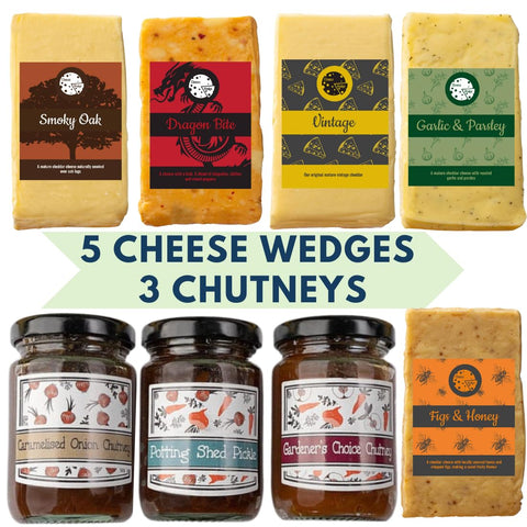 Cheese & Chutney Gift Hamper | Award Winning Cheese Selection | 5 Cheese Wedges 3 Chutneys