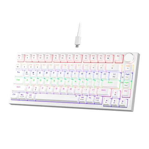NEWMEN GM326 Wired Gaming Keyboard,75% Percent TKL Hot Swappable Compact LED Backlit USB C Mechanical Gaming Keyboard with Knob for PC Windows Mac,QWERTY Layout,White,Red Switches