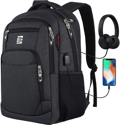 marcello Laptop Backpack with USB Charging&Headphone Port,Anti-Theft Business Computer Rucksack with Breathable Padded Shoulder Strap, Water Resistant for School/Work/Travel