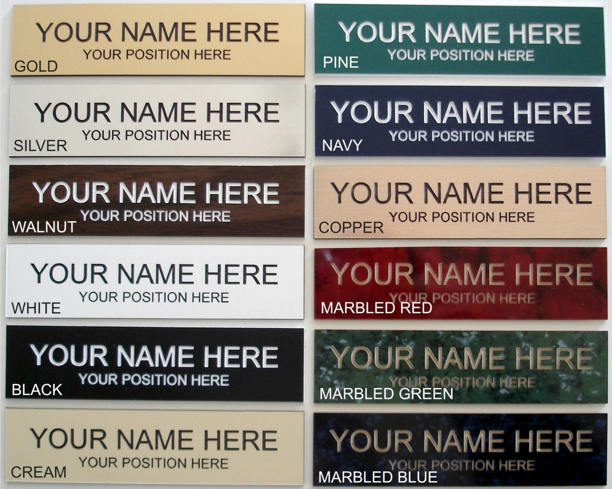 Name Plate Choose Color 2 x 8 - Laser Engraved - CUSTOMIZE. Available in a variety of colors and fonts to match your style. Add a holder/bracket for a professional look.