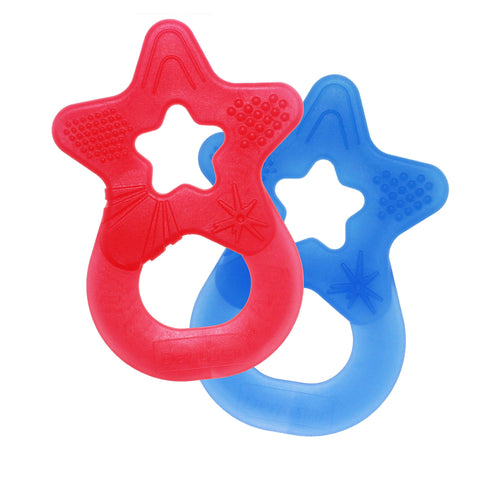 Dentistar Star Teether Pack of 2, Teething Baby Toy for Infants Aged 3+ Months, Soft Silicone Baby Teething Ring for Tooth and Gum Pain Relief, Made in Germany - Red & Blue