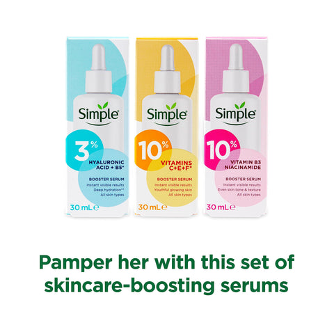 Simple Skin Kind Booster Serum Gift Set with a small travel beauty bag skin care products for her 3 piece